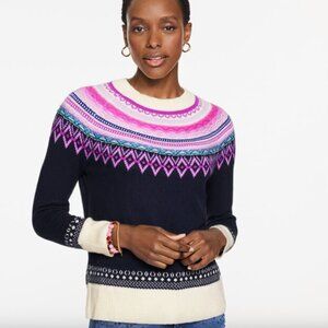 NWT TALBOTS SZ MEDIUM FAIR ISLE YOKE PULLOVER SWEATER Indigo Multi ARV$99.50
